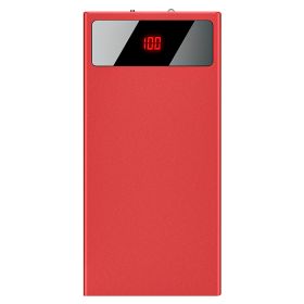 1Pc 20000mAh Power Bank Ultra-thin Phone Charger Dual USB Port Flashlight Battery Remain Display (Color: Red)